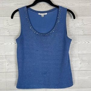 St. John Blue Knit Metallic Sleeveless Blouse Size P/2